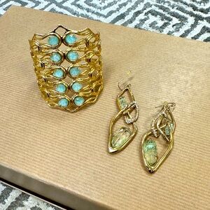 Alexis Bittar Gold Cuff Bracelet and Earrings